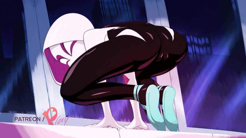 animated animated_gif ass bending_forward gwen_stacy heels hoodie looking_back marvel masterploxy mrploxy pussy sandals skin_tight skyscraper spider-gwen spider-man:_into_the_spider-verse spider-man_(series) suit windows