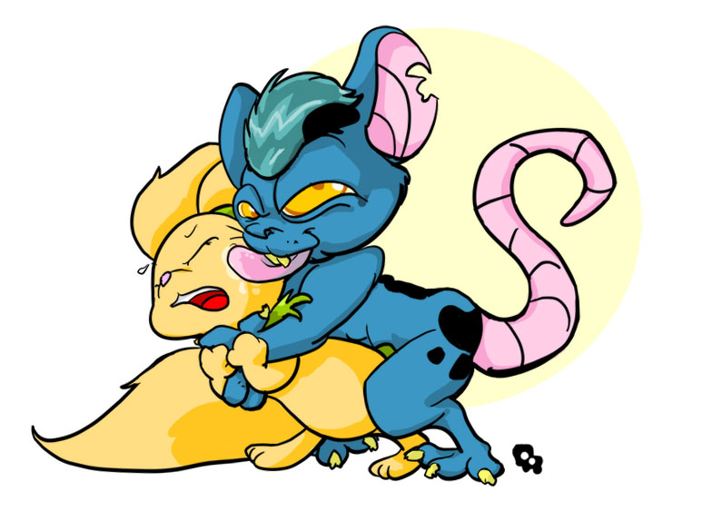 ambiguous_gender anthro claws duo forced licking mutant neopets open_mouth plain_background teeth tongue tongue_out usul white_background xweetok yellow_eyes
