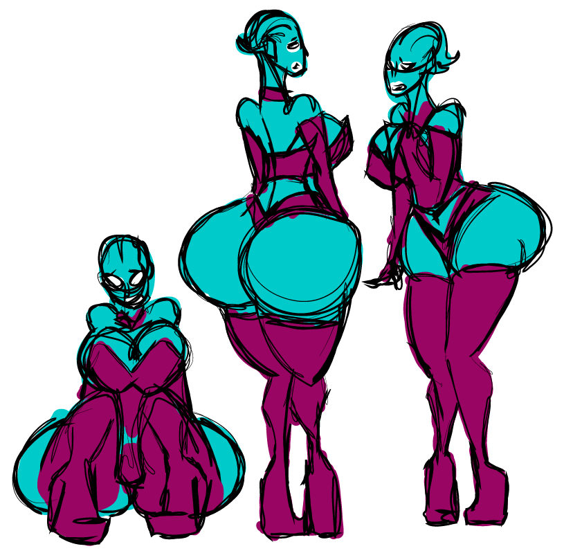 alien asari big_breasts big_butt breasts butt cephalopod clothed clothing female huge_breasts huge_butt humanoid kevemperor marine mass_effect not_furry simple_background squid tentacle_hair tentacles thick_thighs video_games white_background wide_hips