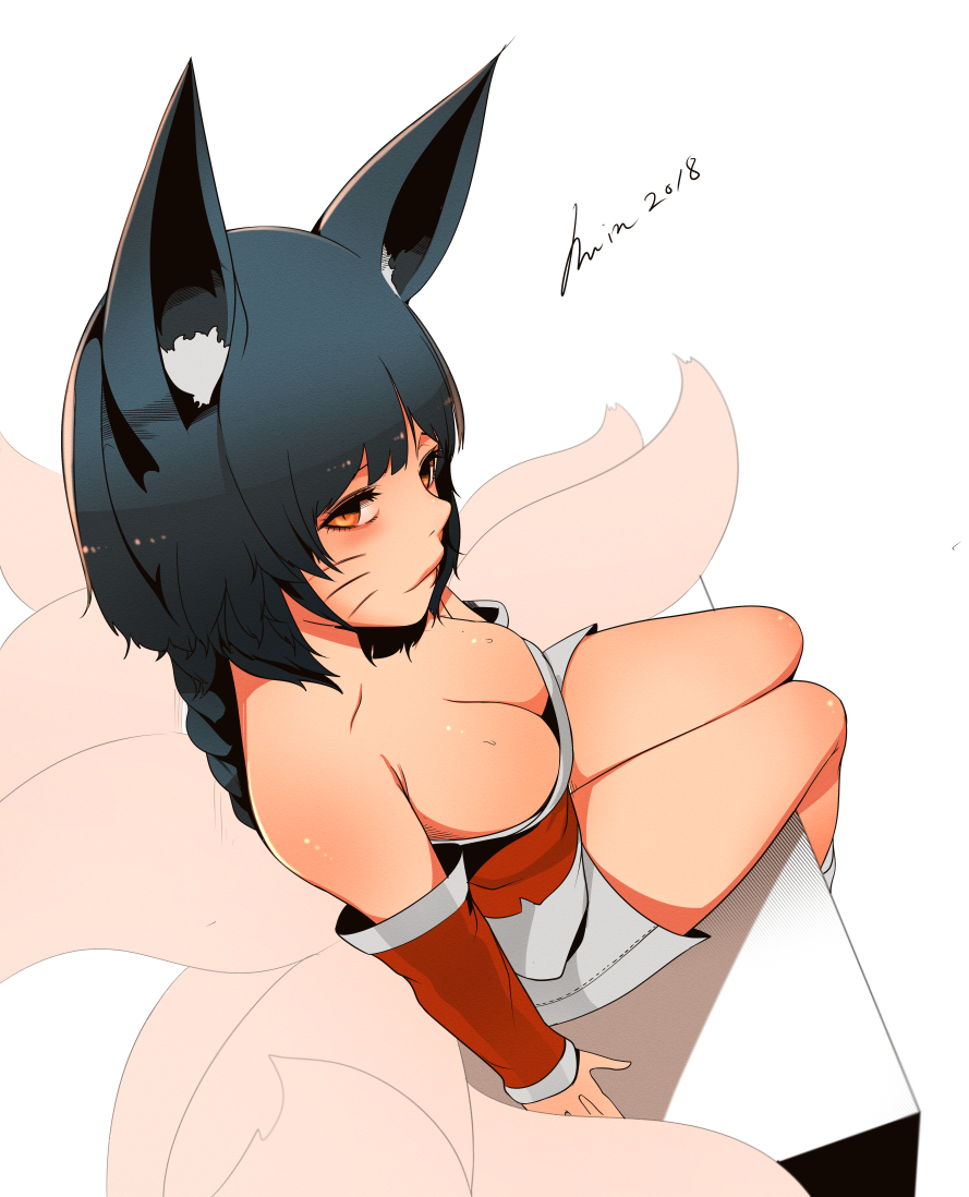 1girl ahri animal_ears breasts cleavage female fox_ears large_breasts league_of_legends rude_ruin solo