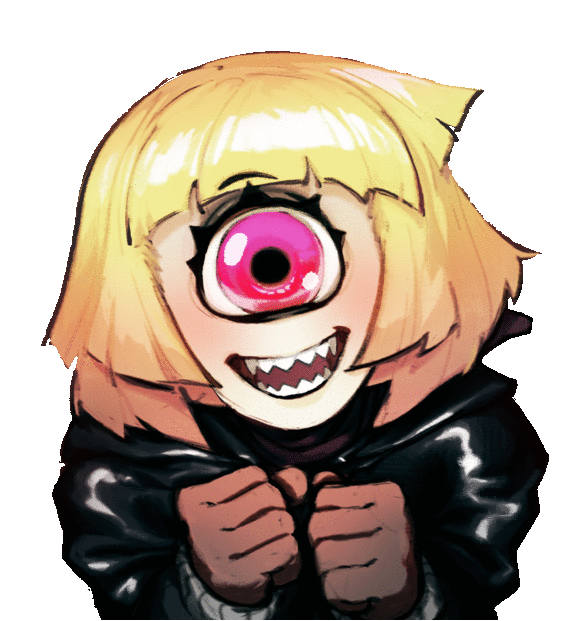 1_eye alpha_channel animated annie_(anaid) big_eyes blonde_hair bust_portrait clothing colorwrath cyclops eyelashes female front_view hair humanoid jacket leather leather_jacket light_skin looking_at_viewer low_res monster_girl_(genre) multicolored_skin noseless not_furry open_mouth open_smile pale_skin pink_eyes portrait sharp_teeth short_hair simple_background smile solo tailclops_(race) tailclops_(species) teeth transparent_background two_tone_skin