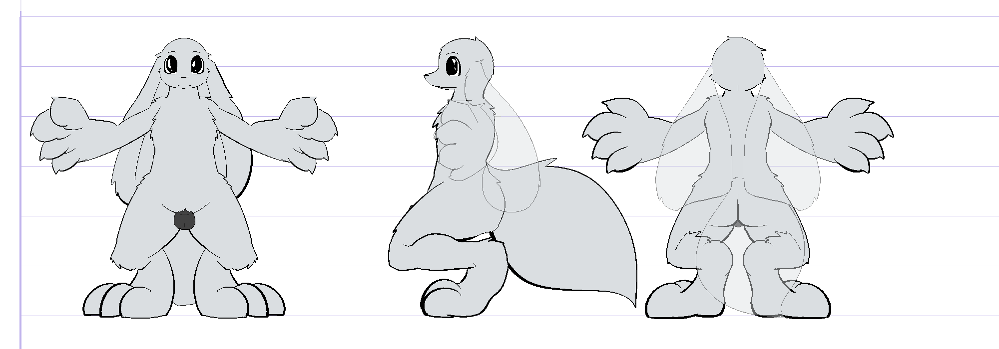 2013 alien butt canine digital_media_(artwork) digitigrade erection floppy_ears fluffy fluffy_tail lagotrope long_ears male mammal model_sheet neumono nude penis pilon simple_background solo spread_arms standing