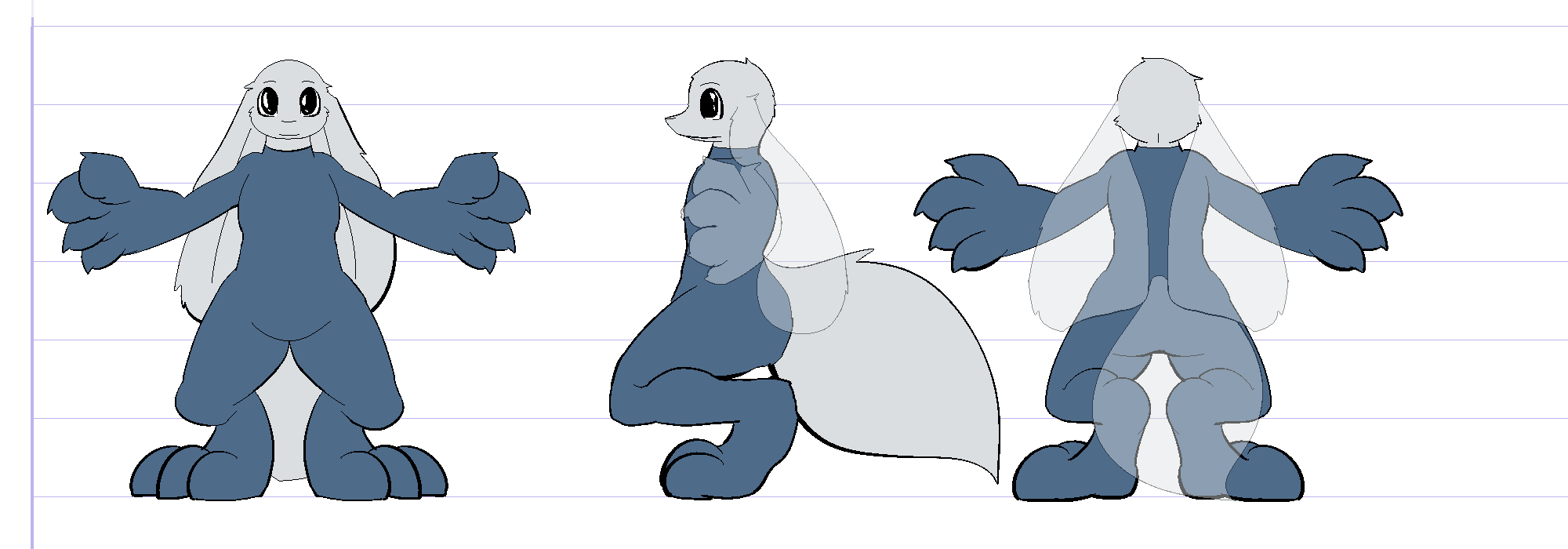 2013 alien bodysuit butt canine clothed clothing digitigrade floppy_ears fluffy fluffy_tail lagotrope long_ears male mammal model_sheet neumono pilon simple_background skinsuit solo spread_arms standing tight_clothing