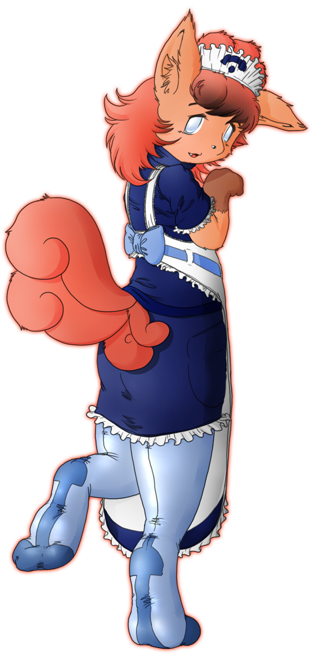 ash butt_pose canine clothed clothing female fully_clothed maid_uniform mammal nintendo pok&eacute;mon pok&eacute;mon_(species) solo stormdragonblue uniform video_games vulpix