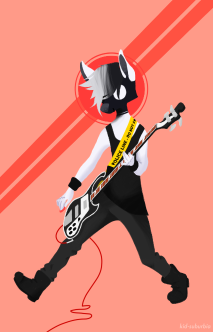 bass_guitar canine clothed clothing english_bull_terrier fully_clothed guitar kid-suburbia mammal musical_instrument piercing pose punk solo