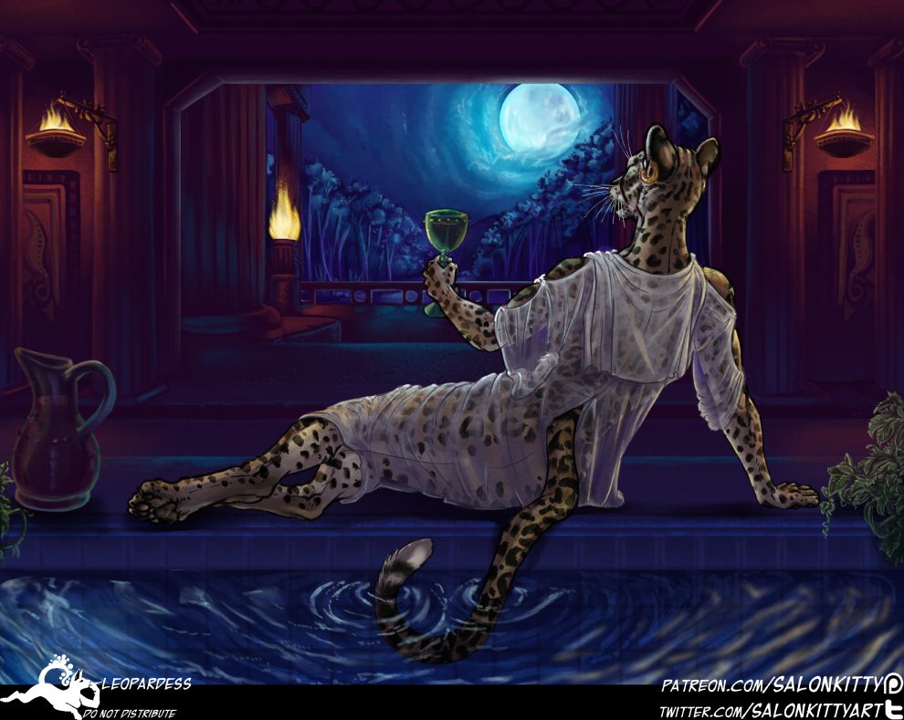 anthro clothed clothing feline female leopard mammal moon night paws pool_(disambiguation) redcoatcat roman salonkitty translucent transparent_clothing