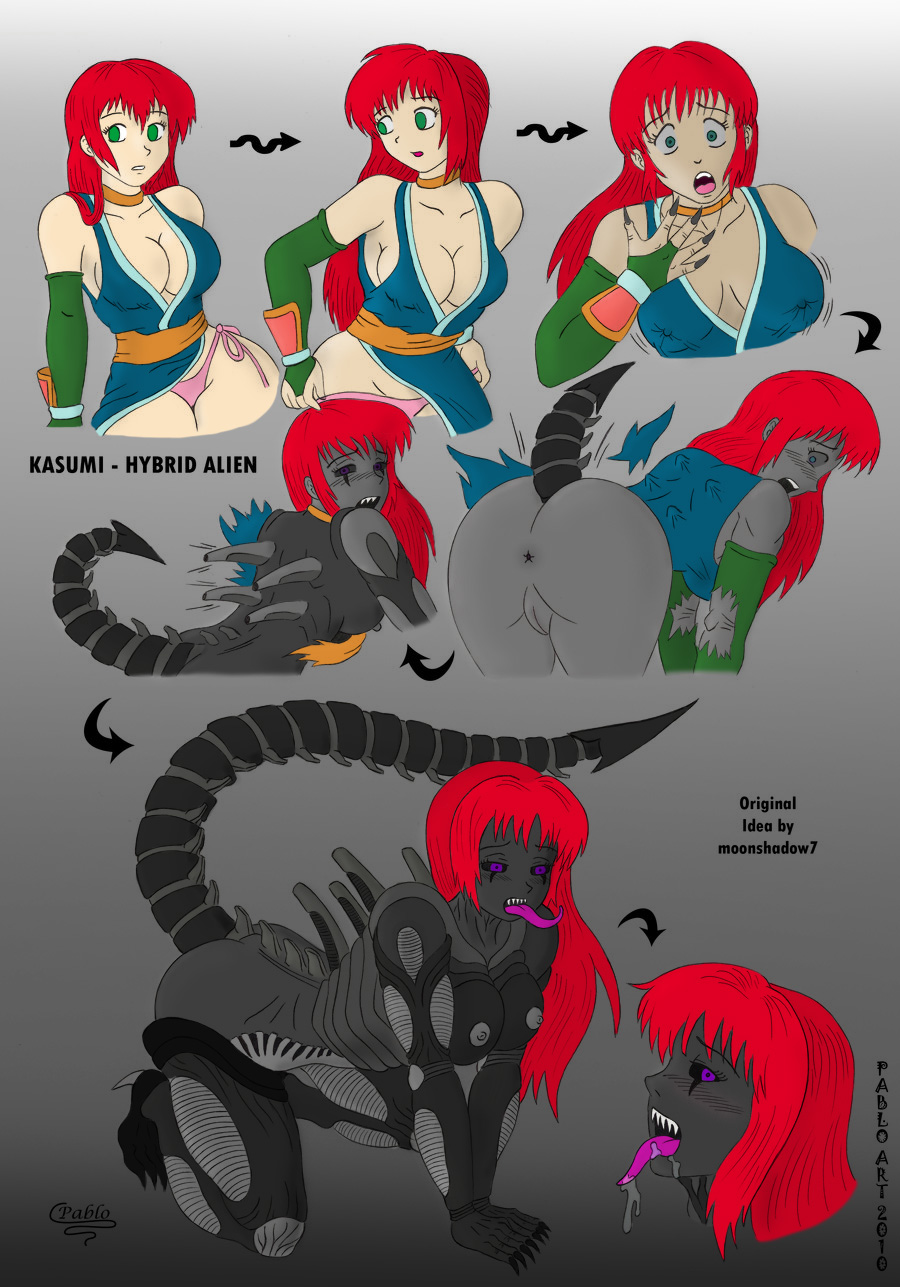 alien alien_(franchise) anthro bursted_clothing claws female hair invalid_color invalid_tag nude open_mouth rear_view red_hair sequence tongue transformation xeno xenomorph