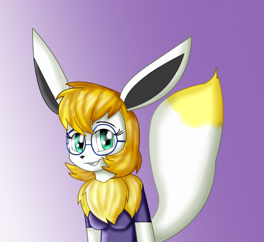 2018 alternate_color anthro blonde_hair canine clothed clothing cute digital_media_(artwork) eevee eyewear female fur glasses green_eyes hair kendratheshinyeevee looking_at_viewer mammal nintendo pok&eacute;mon pok&eacute;mon_(species) pok&eacute;morph smile solo video_games white_fur