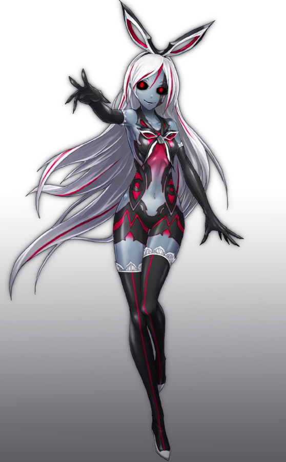 a.i._channel alternate_eye_color alternate_hair_color alternate_skin_color black_sclera boots breasts commentary_request dark_persona elbow_gloves gloves gradient gradient_background graphite_(medium) grey_skin hair_ribbon kizuna_ai long_hair mazeran multicolored_hair navel reaching_out red_eyes red_hair ribbon small_breasts smile streaked_hair thigh_boots thighhighs traditional_media white_hair