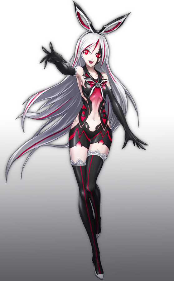 :d a.i._channel alternate_eye_color alternate_hair_color boots breasts dark_persona elbow_gloves facial_mark gloves gradient gradient_background graphite_(medium) hair_ribbon kizuna_ai long_hair mazeran multicolored_hair navel open_mouth pale_skin reaching_out red_eyes red_hair ribbon small_breasts smile streaked_hair thigh_boots thighhighs traditional_media white_hair