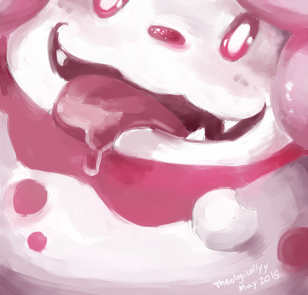 2015 ambiguous_form ambiguous_gender artsy-theo canine close-up digital_media_(artwork) digital_painting_(artwork) drooling fangs front_view full-length_portrait icon mammal nintendo open_mouth open_smile pink_body pink_eyes pink_nose pink_theme pink_tongue pok&eacute;mon pok&eacute;mon_(species) portrait saliva signature slurpuff smile solo tongue tongue_out toony two_tone_body video_games white_body