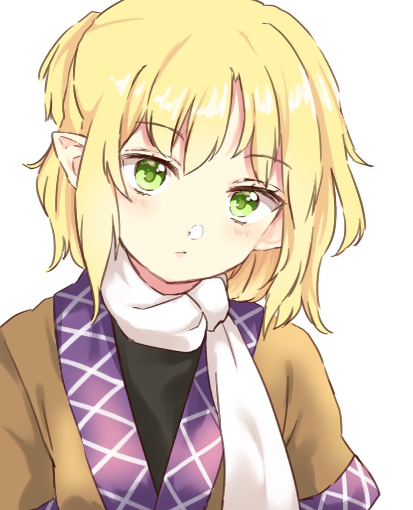 :/ blonde_hair commentary_request expressionless green_eyes half_updo head_tilt looking_at_viewer mizuhashi_parsee pointy_ears robe scarf solo touhou yururi_nano