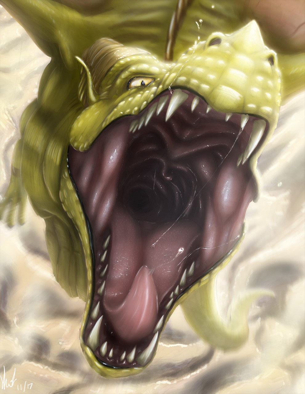 2017 dragon drooling gaping_mouth imminent_vore kelenkenwithfangs looking_at_viewer male mouth_shot realistic saliva scales scalie seres_(seresdragon) solo teeth throat tongue vore