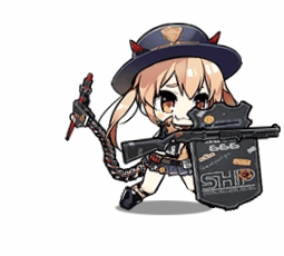 666 :3 :d animated animated_gif ankle_boots badge belt black_footwear black_gloves black_jacket blonde_hair blue_skirt blush_stickers bomber_jacket boots breasts buttons closed_eyes collared_shirt cuffs demon_horns fangs fingerless_gloves full_body fur-trimmed_jacket fur_trim girls_frontline gloves gun hair_between_eyes handcuffs high_collar holding holding_gun holding_shield holding_weapon horns jacket kneehighs kneeling large_breasts laughing leaning_forward logo long_hair looking_at_viewer lowres m870_(girls_frontline) mechanical_tail miniskirt official_art open_clothes open_jacket open_mouth orange_eyes orange_shirt pleated_skirt remington_870 riot_shield saru sheriff sheriff_badge shield shirt shotgun shotgun_shells simple_background skirt skull_print sleeveless sleeveless_shirt smile solo standing sticker tail thighs twintails weapon