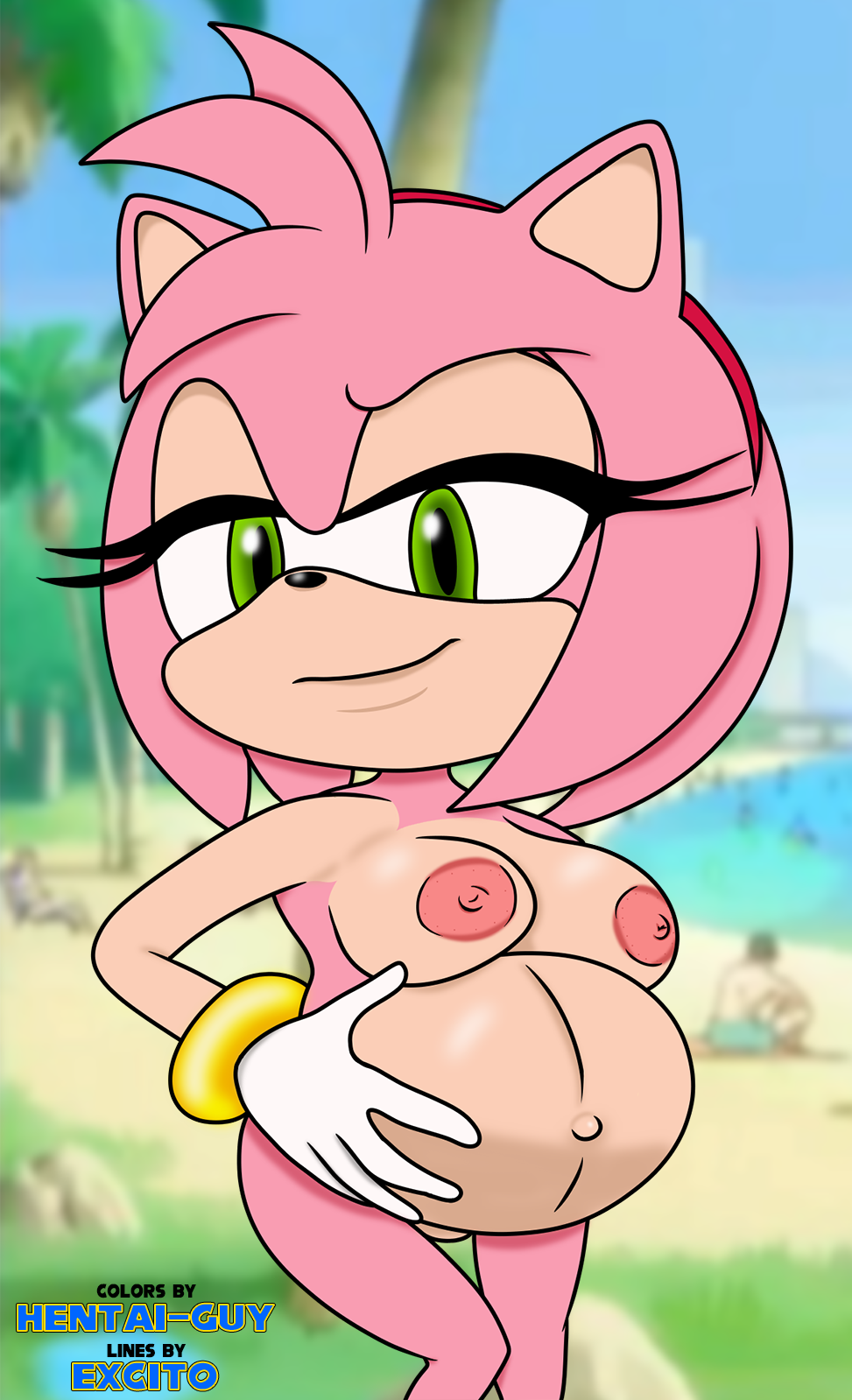 amy_rose anthro detailed_background excito female half-closed_eyes hedgehog hentai-guy mammal mostly_nude pregnant solo_focus sonic_(series)