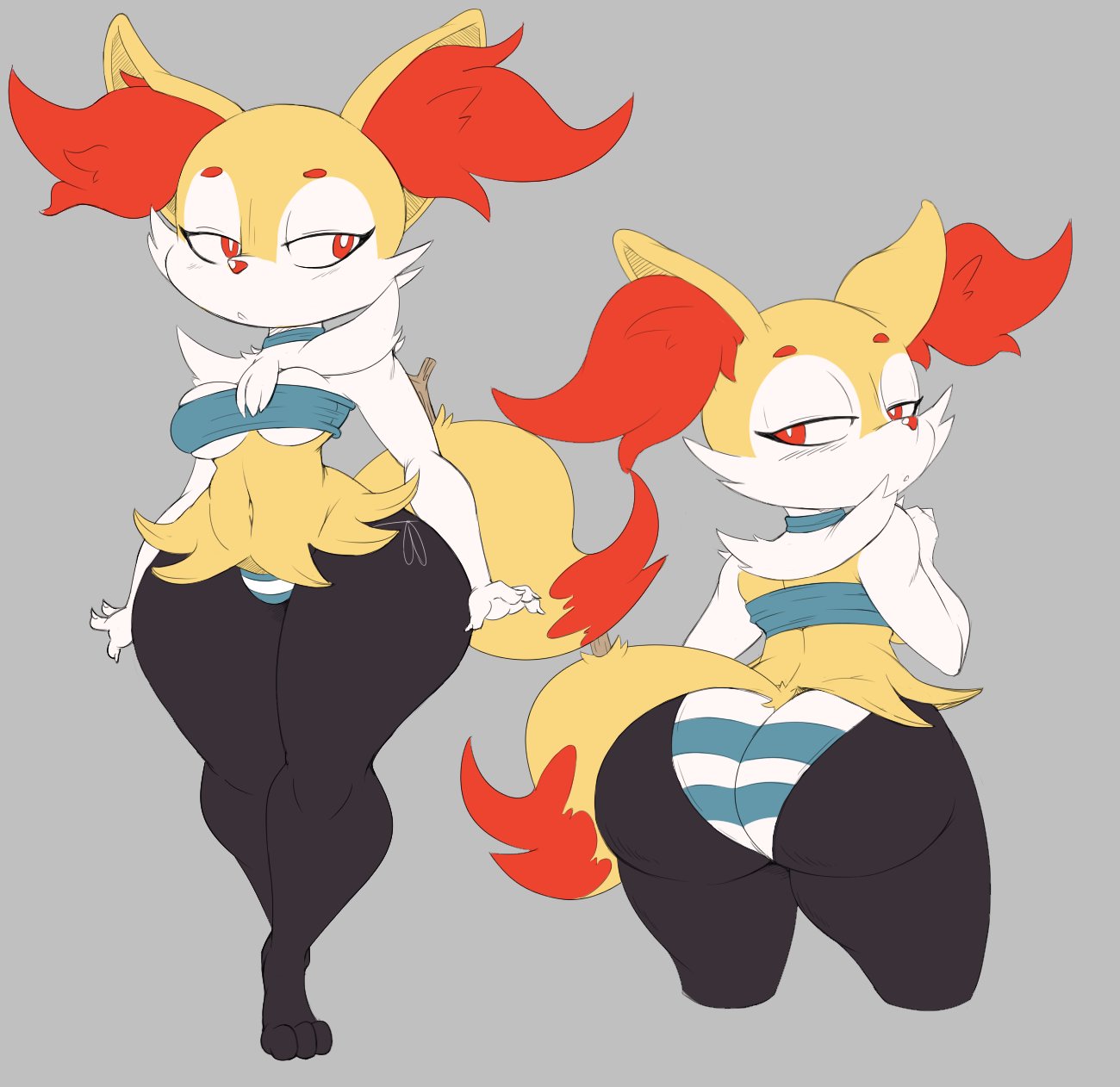 2018 3_toes 4_fingers anthro big_butt braixen breasts butt canine chest_tuft clothed clothing collar ear_tuft eyelashes female front_view fur half-closed_eyes looking_back mammal multiple_poses navel nintendo panties pinup pok&eacute;mon pok&eacute;mon_(species) pose purple_yoshi_draws rear_view red_eyes short_stack shoulder_tuft skimpy solo standing striped_panties thick_thighs toes tuft under_boob underwear video_games wide_hips
