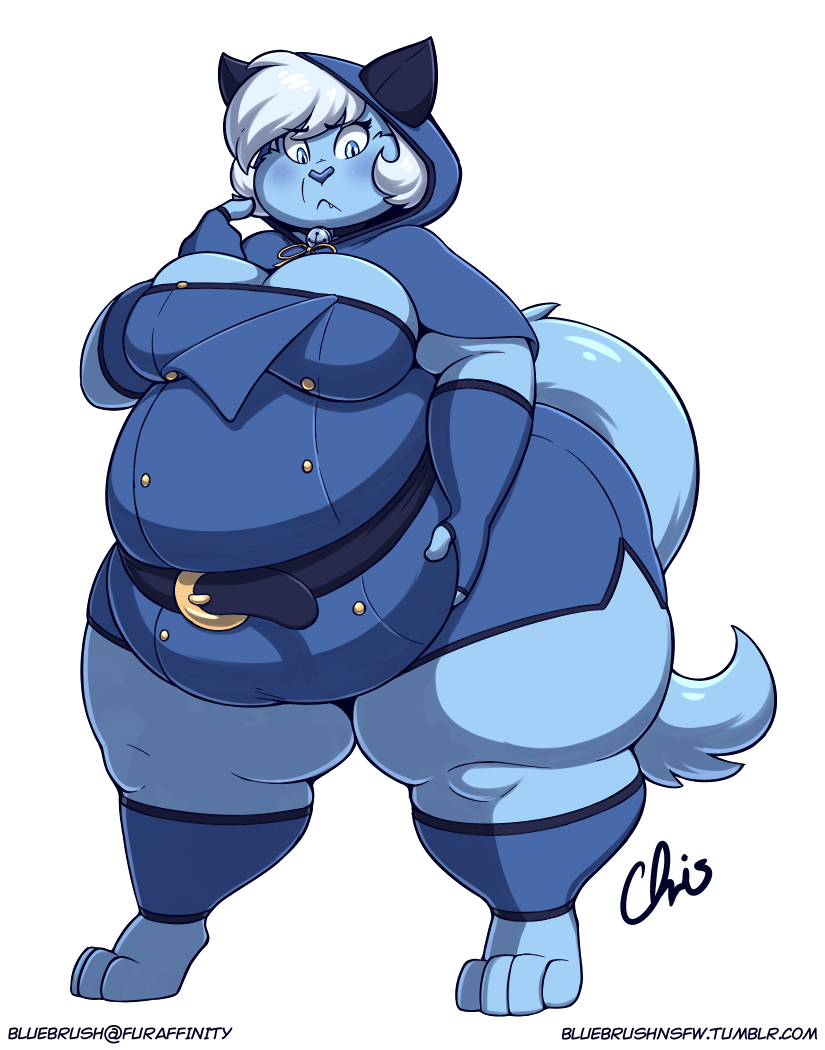 2018 4_toes alpha_channel anthro azure_(nekocrispy) belly big_breasts blue_eyes blue_nose breasts cat clothed clothing digital_media_(artwork) feline female hair mammal nekocrispy obese obese_female overweight overweight_female signature simple_background slit_pupils solo thick_thighs toes transparent_background url white_hair