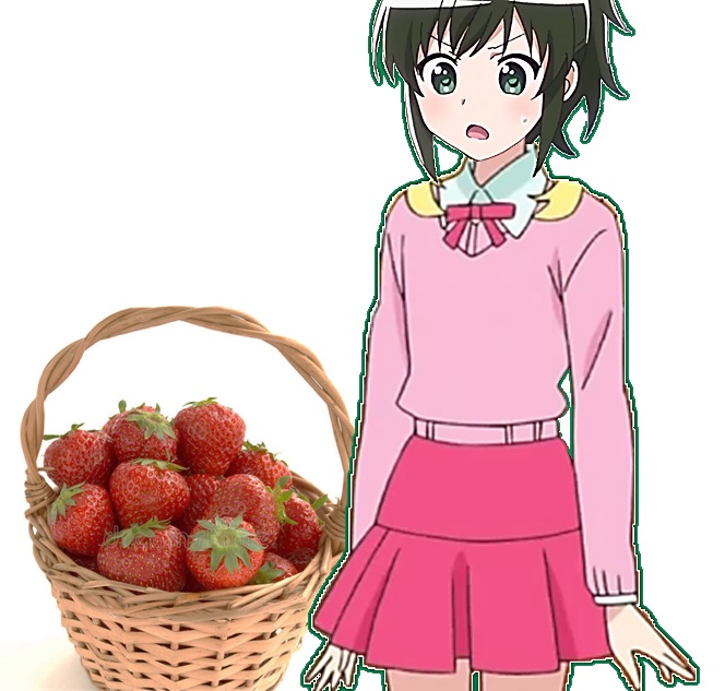 fruit mikakunin_de_shinkoukei oono_niko pink_skirt ponytail strawberry sweater