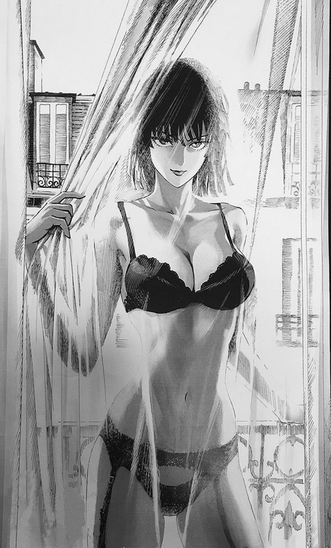 bra breasts curtains fubuki_(one-punch_man) looking_at_viewer one-punch_man smile underwear