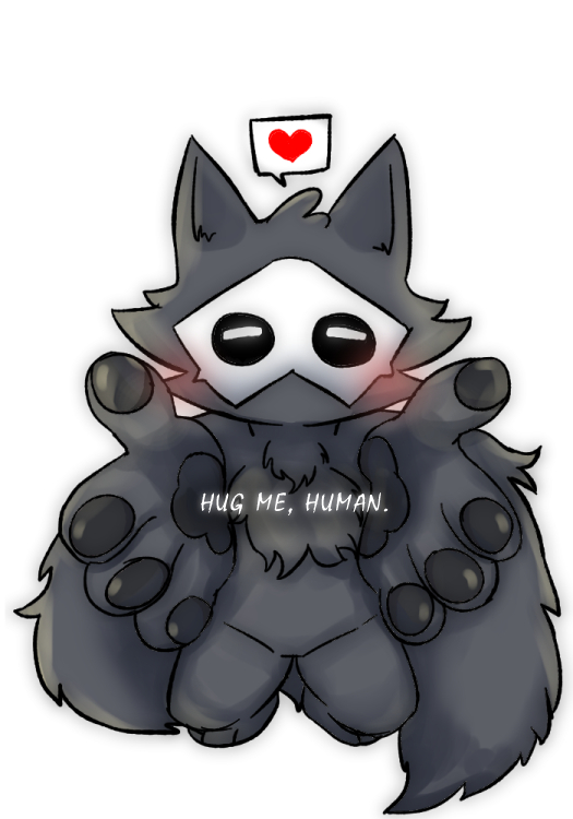 &lt;3 2018 ambiguous_gender anthro black_fur blush canine changed_(video_game) dialogue english_text fchicken fluffy fur goo_creature mammal mask monster paws pictographics puro_(changed) rubber simple_background solo text wolf