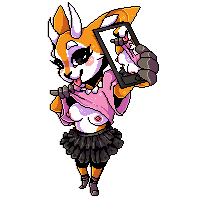 2018 aggressive_retsuko antelope anthro blush boots breasts clothed clothing cute digital_media_(artwork) eyelashes female flashing footwear full_body holding_object holding_phone horn lezified low_res mammal nipples phone pixel_(artwork) sanrio selfie skirt smile solo tongue tongue_out tsunoda