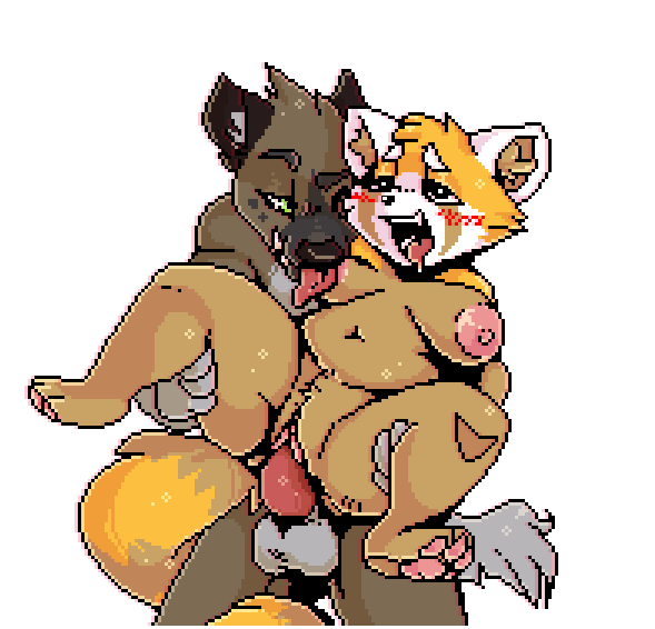 2018 aggressive_retsuko anthro balls blush breasts clitoris digital_media_(artwork) drooling duo erection female fluffy fluffy_tail front_view fur haida holding_(disambiguation) hyena lezified licking looking_pleasured low_res male male/female mammal nipples nude open_mouth paws penetration penis pixel_(artwork) pussy red_panda retsuko saliva sanrio sex slightly_chubby smile spread_legs spreading tongue tongue_out vaginal vaginal_penetration