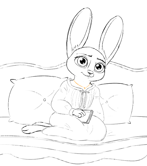 2018 anthro barefoot bed book clothed clothing disney female jewelry judy_hopps lab_(disambiguation) lagomorph mammal necklace pillow rabbit sitting solo spot_color tggeko zootopia