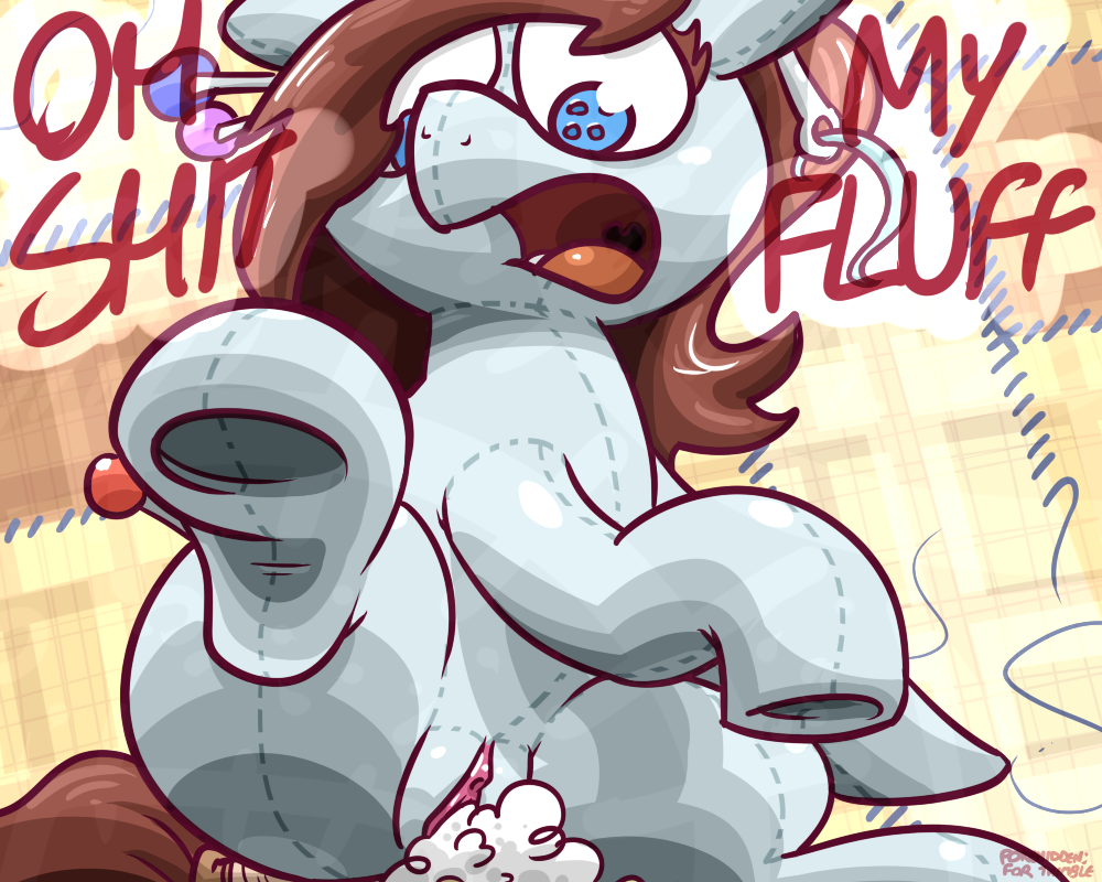 button_(disambiguation) button_eyes character_request cotton english_text equine fan_character female feral hooves horse living_plush mammal my_little_pony needle open_mouth pattern_background plush_stuffing plushie pokehidden pony pussy shocked signature simple_background solo stitching text tongue underhoof