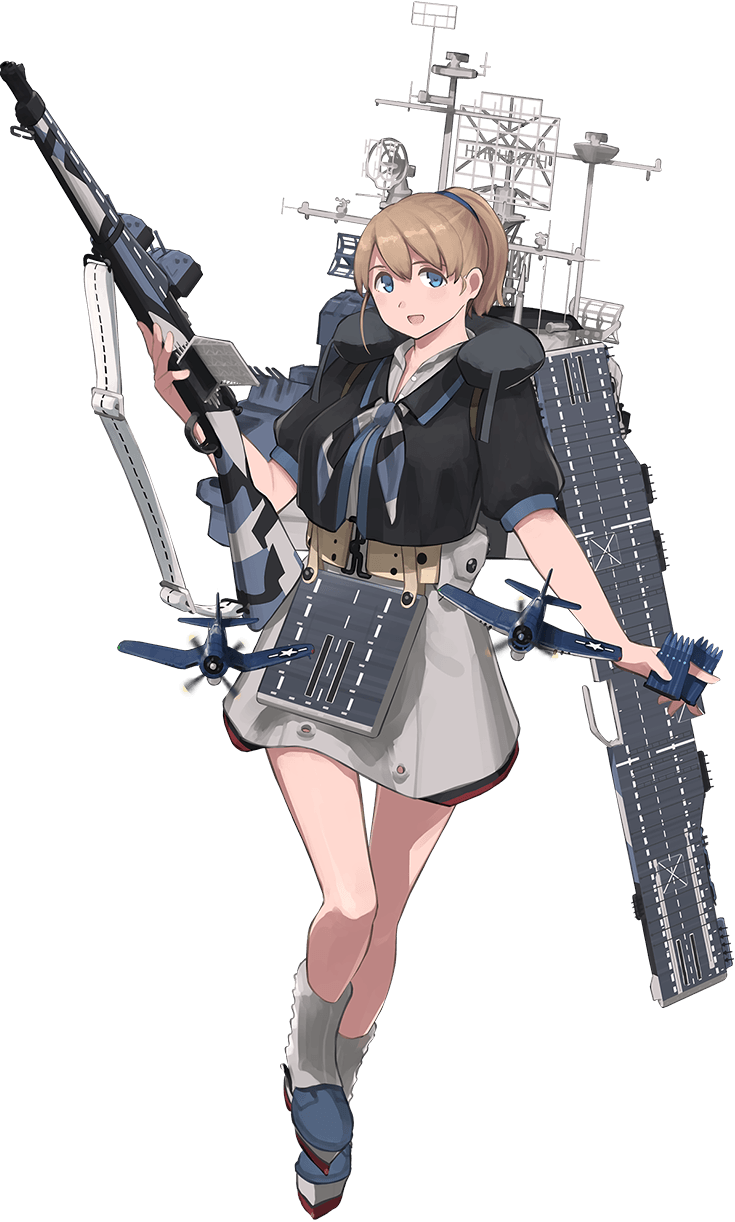 :d adapted_turret aircraft airplane bangs bare_arms between_fingers black_jacket blue_eyes blue_footwear breasts bullet collared_jacket cropped_jacket dress eyebrows f4u_corsair f6f_hellcat flight_deck full_body grey_dress grey_legwear gun hair_between_eyes hair_tie highres holding holding_gun holding_weapon intrepid_(kantai_collection) jacket kantai_collection large_breasts leg_up light_brown_hair m1903_springfield machinery miniskirt neck_pillow neckerchief official_art open_clothes open_jacket open_mouth pillow ponytail rifle rigging shibafu_(glock23) short_hair short_sleeves skirt sling_(weapon) slippers smile socks solo tareme transparent_background weapon