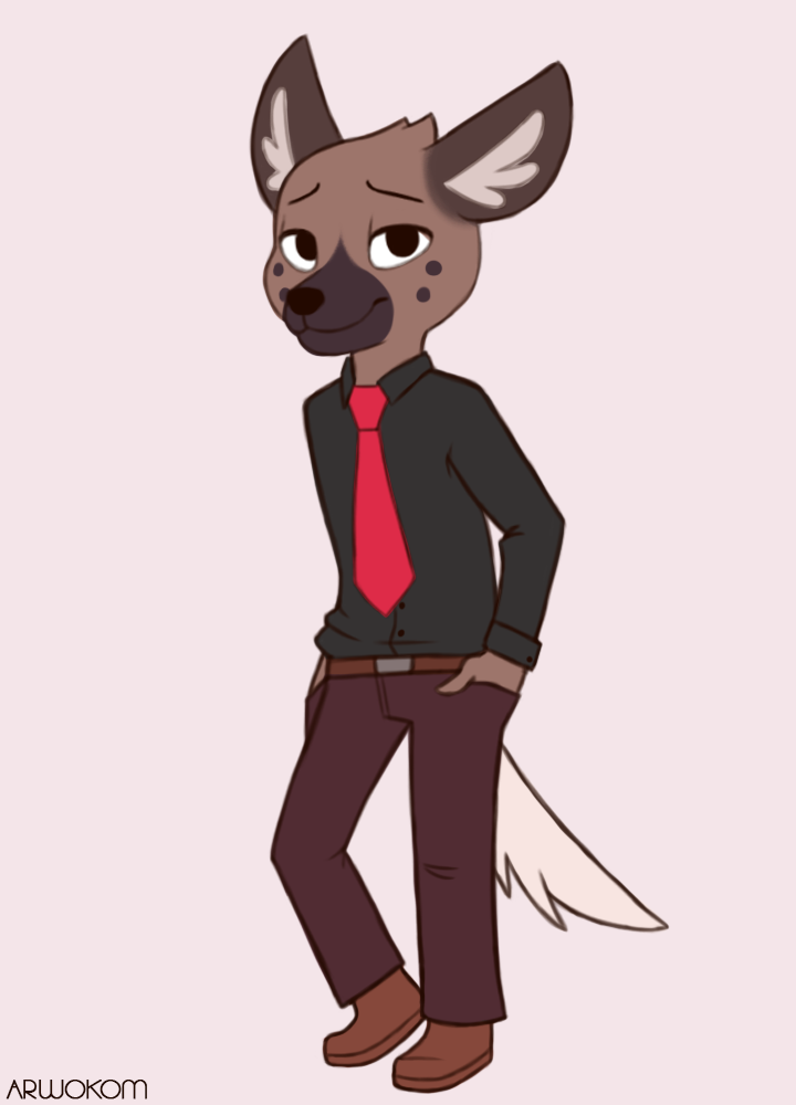 aggressive_retsuko anthro arwokom clothing cute haida hyena male mammal necktie office shy suit