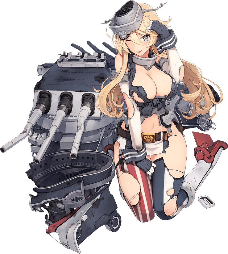 bare_shoulders belt belt_buckle blonde_hair blue_eyes boots breasts buckle cleavage dojikko_pose fingerless_gloves front-tie_top full_body garter_straps gloves hair_between_eyes headgear high_heel_boots high_heels iowa_(kantai_collection) kantai_collection knee_boots large_breasts long_hair miniskirt mismatched_legwear official_art shizuma_yoshinori skirt solo star star-shaped_pupils striped striped_legwear symbol-shaped_pupils thighhighs tongue tongue_out torn_clothes torn_legwear transparent_background vertical-striped_legwear vertical-striped_skirt vertical_stripes white_footwear