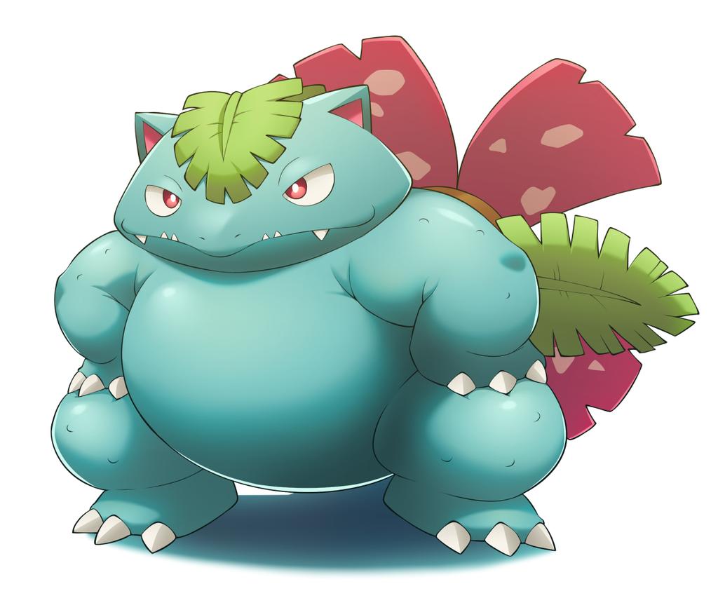 ambiguous_gender claws digital_media_(artwork) fangs feral leaf nintendo on_ice_(artist) pok&eacute;mon pok&eacute;mon_(species) red_eyes simple_background smile solo standing teeth venusaur video_games white_background