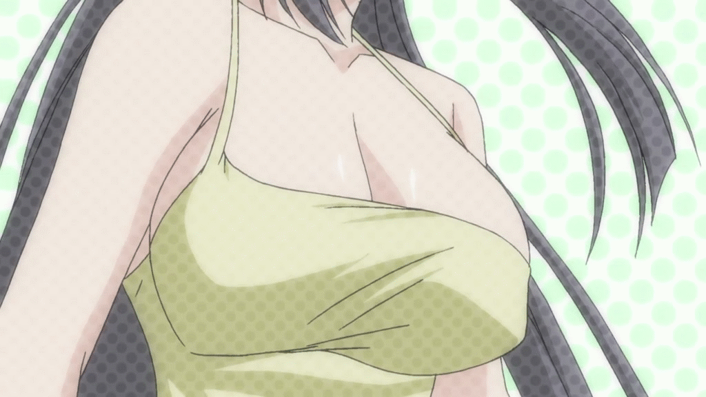 10s 1girl animated animated_gif bare_shoulders black_hair bounce bouncing_breasts breasts cleavage close-up female impossible_clothes kore_wa_zombie_desu_ka? large_breasts long_hair no_bra seraphim_(kore_wa_zombie_desu_ka?) solo