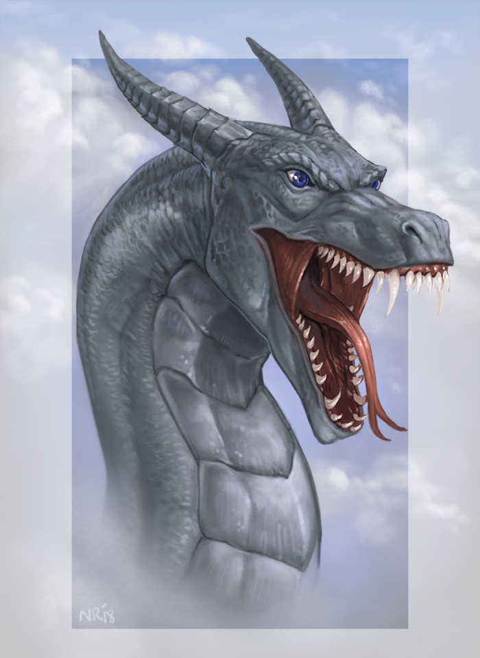 2018 blue_eyes digital_media_(artwork) dragon headshot_portrait horn open_mouth portrait ridged_horn solo tatchit teeth tongue