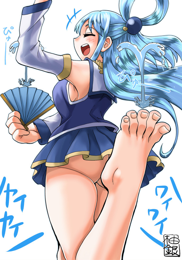 1girl aqua_(konosuba) barefoot feet kono_subarashii_sekai_ni_shukufuku_wo! toes yuzu_gin_(pika97)