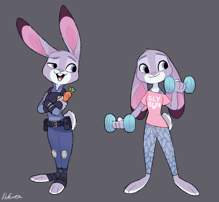 anthro badge buckteeth clothed clothing disney female fur judy_hopps lagomorph mammal open_mouth police_uniform purple_eyes rabbit rikuta simple_background smile solo teeth uniform weights zootopia