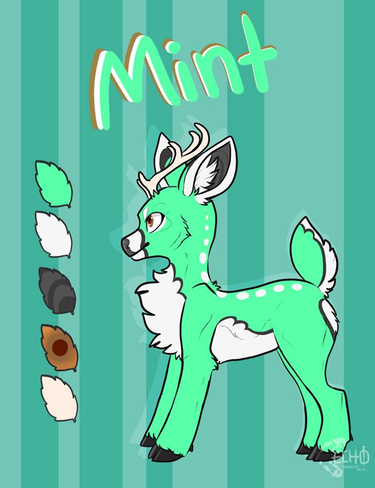 antlers black_fur brown_eyes cervine chest_tuft cloven_hooves echojellymutt english_text feral fur green_background green_fur hooves horn male mammal minty_(chris05478) model_sheet pattern_background signature simple_background solo striped_background text tuft white_fur