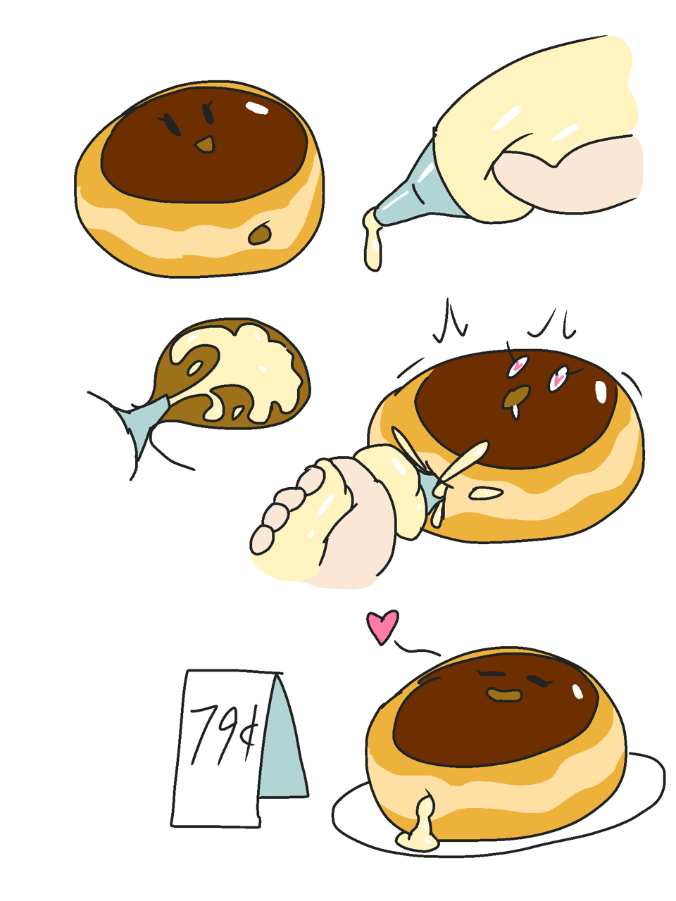&lt;3 animate_inanimate black_eyes cream doughnut female food food_creature jk-kino not_furry suggestive suggestive_food