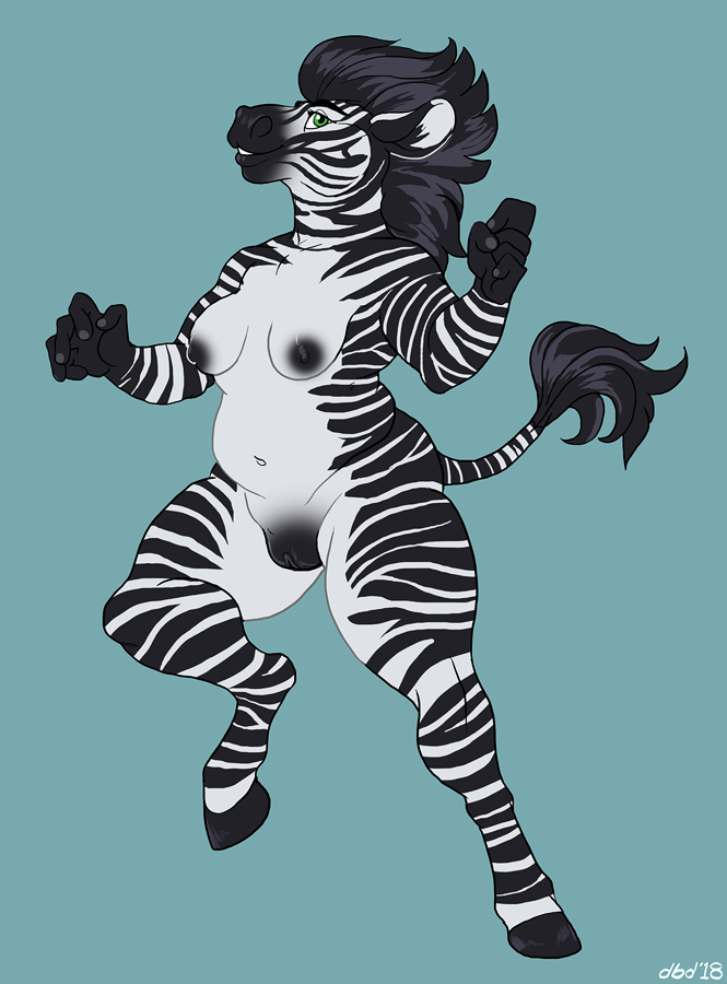 anthro breasts dbd equine female looking_at_viewer mammal nipples nude pussy slightly_chubby smile solo standing zebra