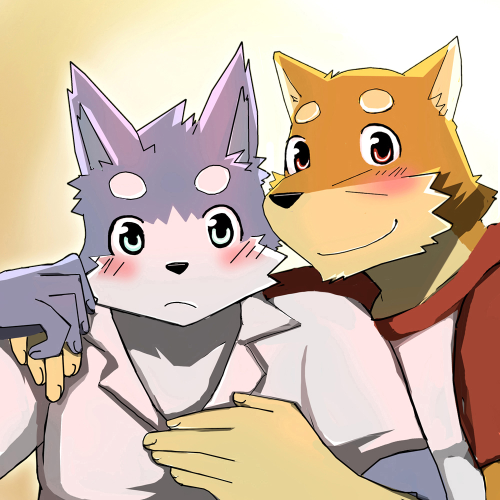 2015 5_fingers anthro bearlovestiger13 black_nose blush canine clothed clothing dog duo himitsuri_no_lagoon male mammal natsume_(tooboe_bookmark) seiya smile tooboe_bookmark