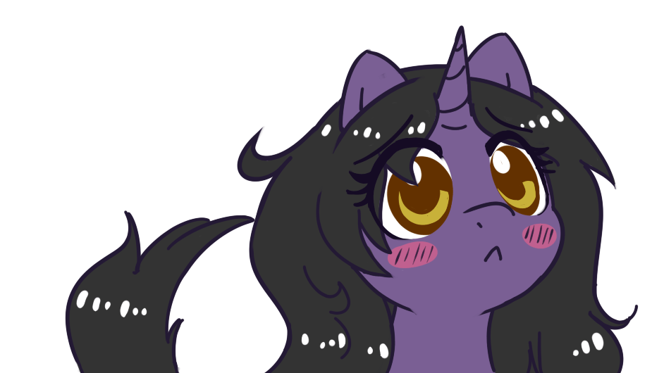2017 :&lt; animated big_eyes black_hair blush brown_eyes cute equine eyebrows eyelashes fan_character female feral hair horn long_hair mammal my_little_pony puppy_eyes rivibaes rivibaes_(oc) simple_background solo tailwag unicorn white_background