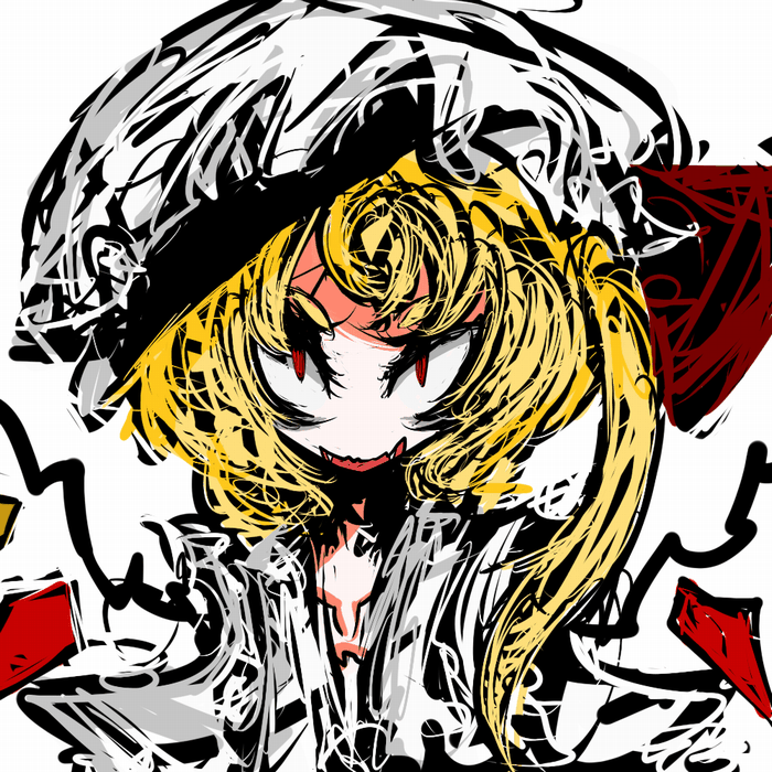 bad_id bad_pixiv_id blonde_hair f7(eiki) fangs flandre_scarlet red_eyes solo touhou