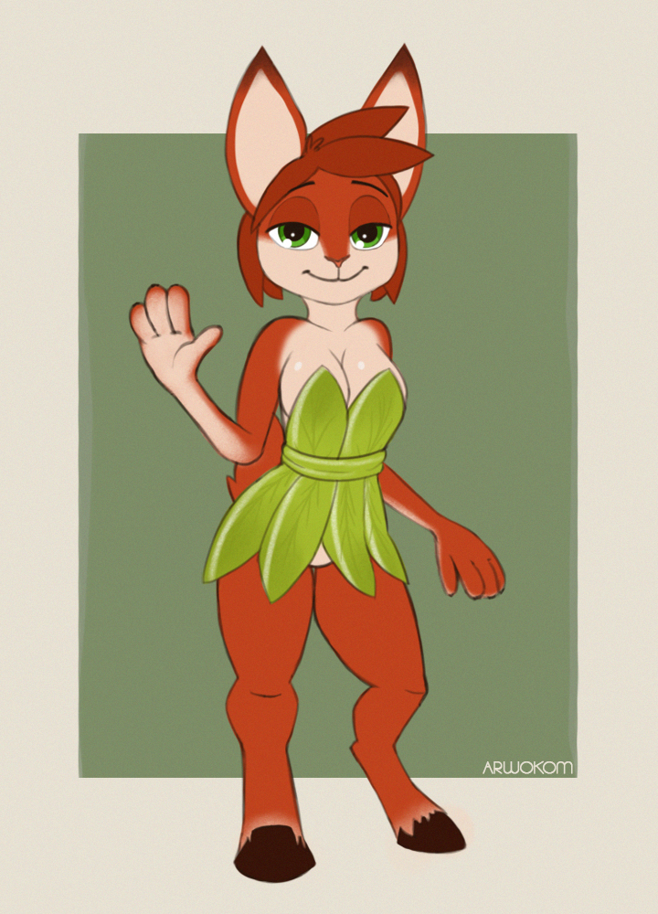 anthro arwokom breasts cervine cleavage clothed clothing elora female leaf mammal smile spyro_the_dragon standing video_games waving welcoming