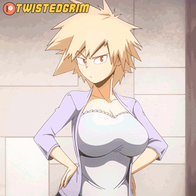 animated animated_gif areolae artist_name bakugou_mitsuki blonde_hair blouse boku_no_hero_academia bouncing_breasts breast_hold breast_squeeze breasts brown_eyes dark_areolae eyebrows_visible_through_hair eyes_visible_through_hair grin hands_on_hips huge_breasts jacket looking_at_viewer lowres mature nipples no_bra open_clothes open_jacket patreon_logo pulled_by_self purple_jacket raised_eyebrow shirt_pull short_hair smile solo spiked_hair tsurime twistedgrim unaligned_breasts undressing white_blouse