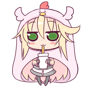 :3 bangs black_legwear blonde_hair blush_stickers brown_jacket chibi chicken_costume closed_mouth commentary_request cosplay cup disposable_cup drinking_glass drinking_straw eyebrows_visible_through_hair full_body green_eyes hair_between_eyes himouto!_umaru-chan holding holding_cup hono hood hood_up jacket komaru komaru_(cosplay) long_hair long_sleeves lowres no_shoes official_art pantyhose skirt sleeves_past_wrists solo sora_(suguri) standing suguri transparent_background very_long_hair white_skirt