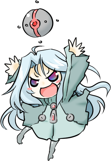 :d ahoge arms_up bangs blue_eyes blue_hair blush_stickers chibi commentary_request dress full_body green_dress grey_legwear hair_strand hono long_hair long_sleeves multicolored multicolored_eyes official_art open_mouth orb pantyhose parted_bangs purple_eyes simple_background sleeves_past_wrists smile solo standing standing_on_one_leg star_breaker suguri v-shaped_eyebrows very_long_hair white_background