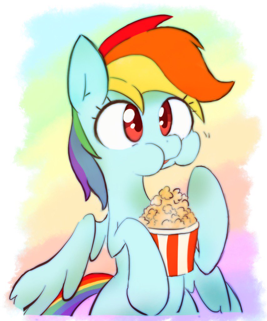 2017 akainu7 blue_feathers cute eating equine eyelashes feathered_wings feathers female feral food friendship_is_magic hair holding_food holding_object hooves mammal multicolored_hair my_little_pony nude open_mouth pegasus popcorn portrait puffed_cheeks rainbow_background rainbow_dash_(mlp) rainbow_hair red_eyes simple_background solo stripes wings