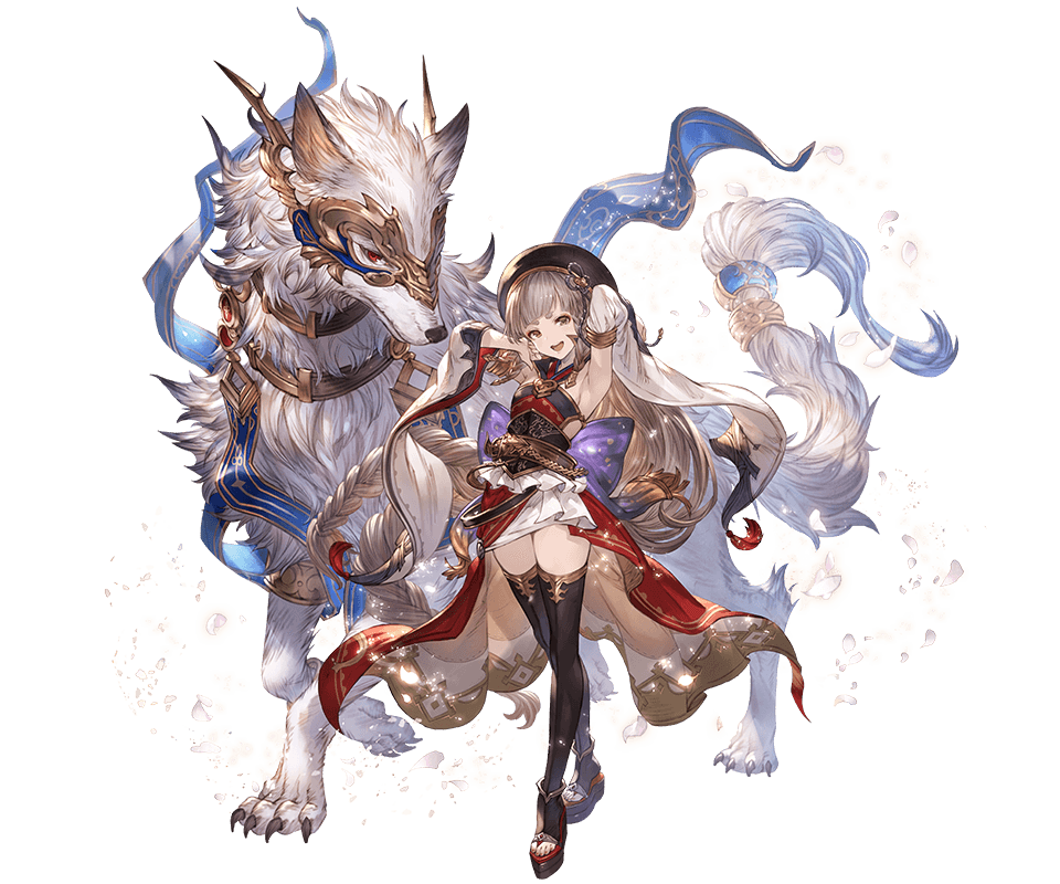 absurdly_long_hair backless_dress backless_outfit black_hat black_legwear breasts brown_eyes brown_hair claws detached_sleeves dress eyeshadow full_body granblue_fantasy hair_ornament hakutaku_(granblue_fantasy) hat japanese_clothes long_hair low_twintails makeup minaba_hideo obi official_art open_mouth pholia platform_footwear sash short_eyebrows small_breasts tail thighhighs toeless_legwear transparent_background twintails very_long_hair white_wolf wolf zettai_ryouiki