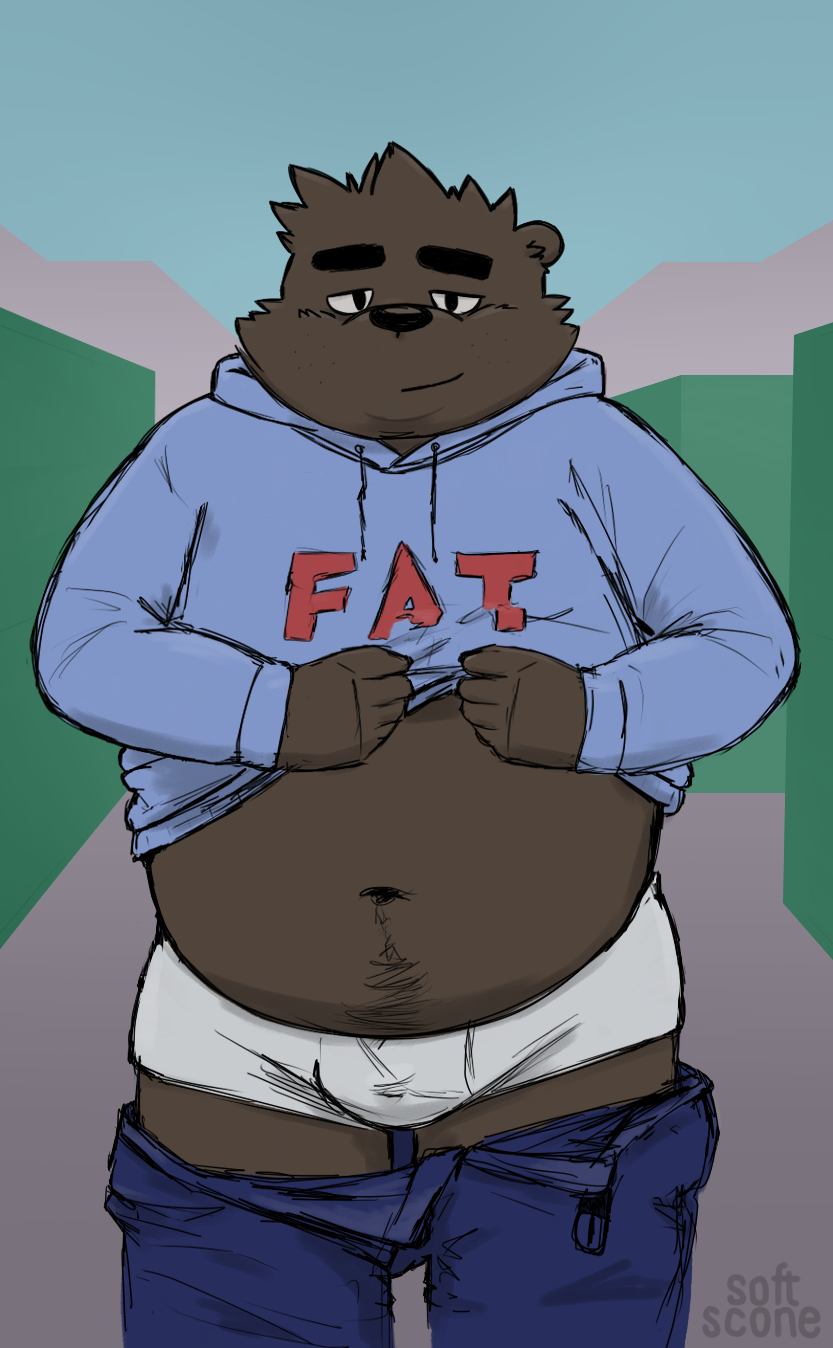 anthro bear belly bulge kemono male mammal overweight overweight_male public softscone solo