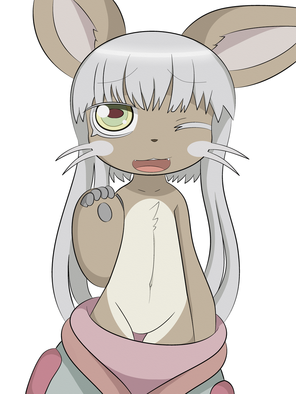 2018 alpha_channel anthro chibi cute dreameclipsewolf featureless_crotch female fur hollow_(species) lagomorph looking_at_viewer made_in_abyss mammal mostly_nude nanachi rabbit simple_background solo teasing transparent_background